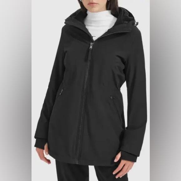 Calvin Klein Flextech Faux Shearling Lined Hooded Jacket Black Size Petite Large - Picture 2 of 12